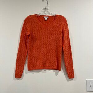 Harrods Orange Cashmere Cable Crew-Neck Sweater Size Small